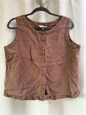 J. Jill Sleeveless linen Button-Front Top in Brown boxy cropped natural